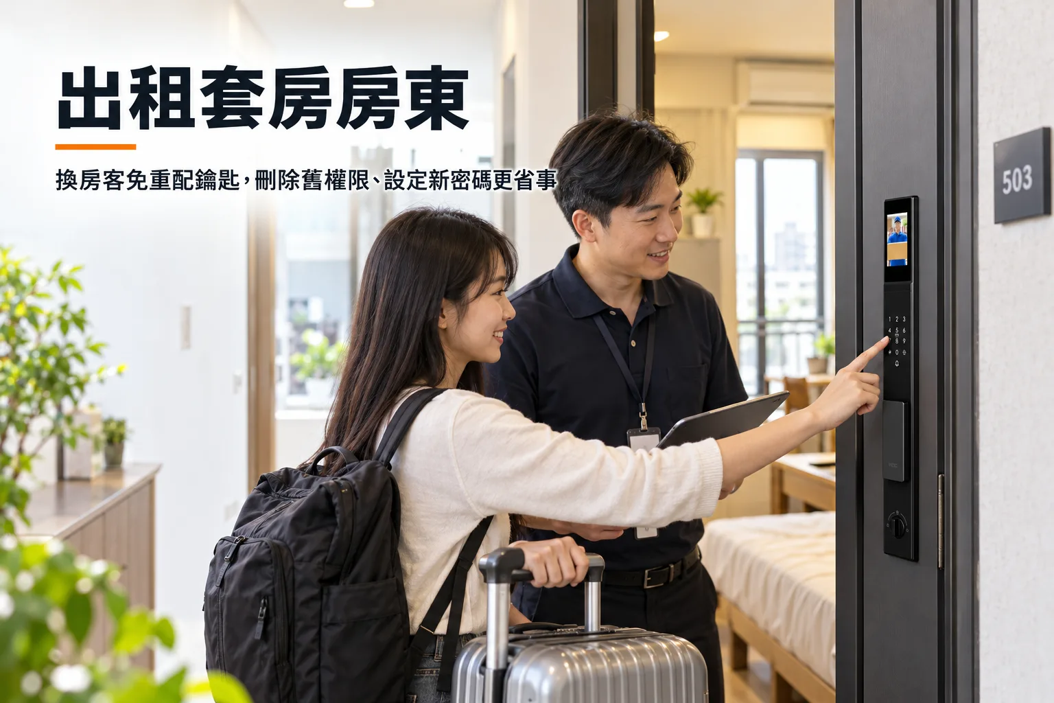 房東帶新房客以密碼進入出租套房電子鎖